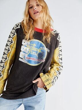 Free People Cody Swit Setting Sun 1988 Retro Mixed Media Ringer Graphic Tee